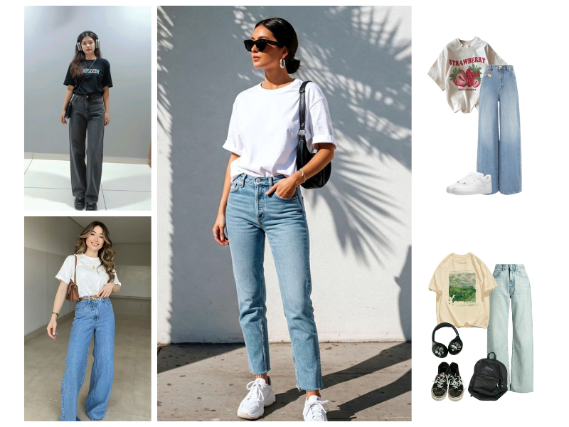 High-Waisted Jeans with oversized tees