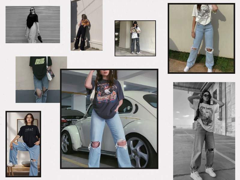 Ripped Jeans and Bold Oversized T-Shirts